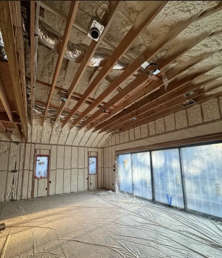 Interior walls and ceiling insulated with spray foam during new construction in Kettering